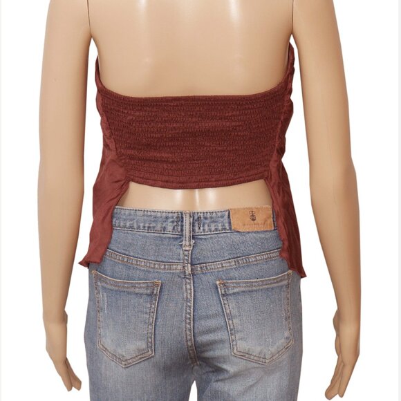 Free People FP One Raya Long Satin Top Acai Smocked Pull on Crop L - Picture 6 of 8